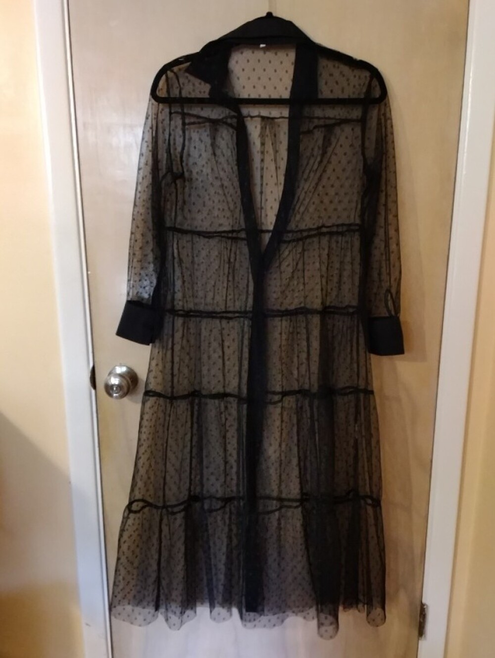 Sheer Black Polka Dot Maxi Duster - Picture 2 of 4